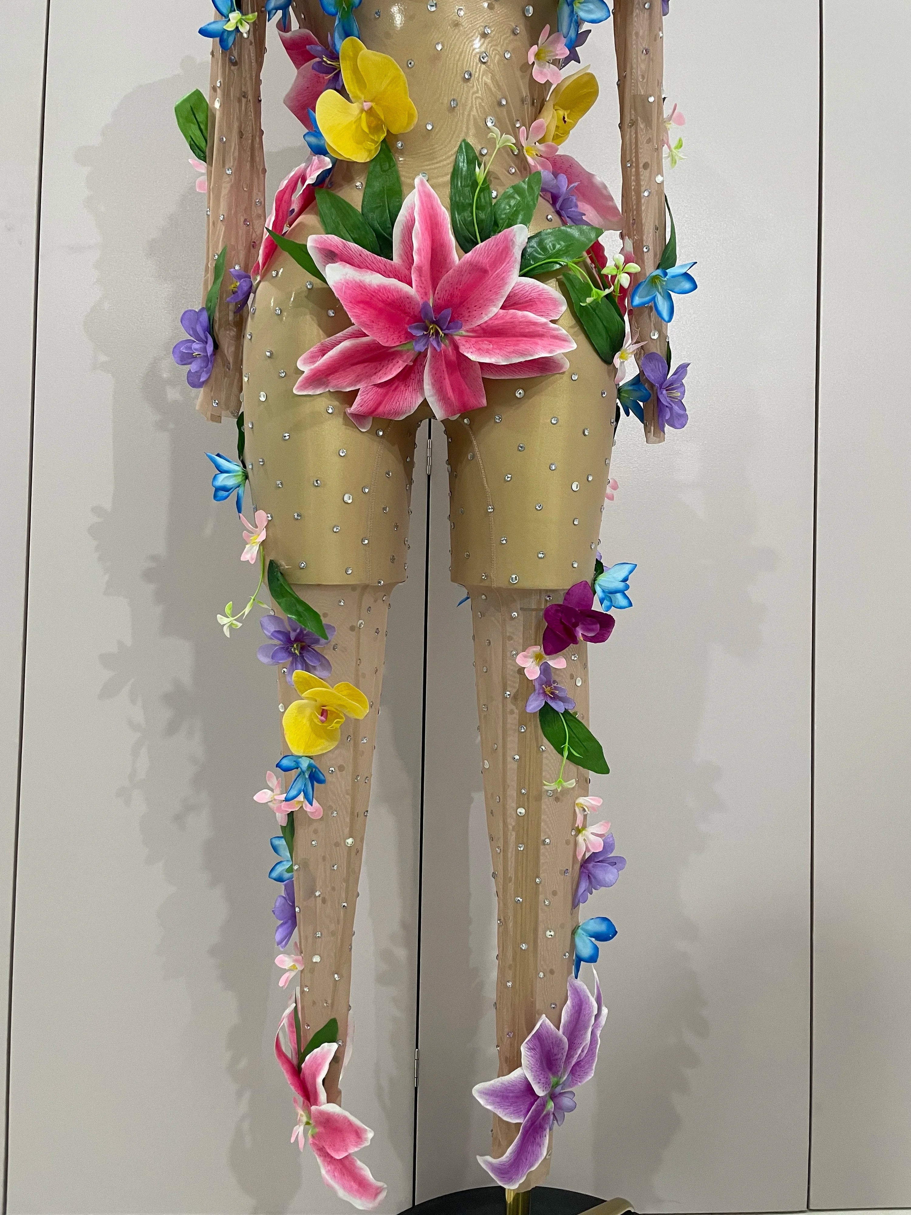 Flower Mesh Rhinestone Jumpsuit