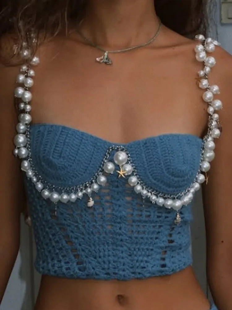 Crochet Pearl Trim Two Piece Set - Festigal