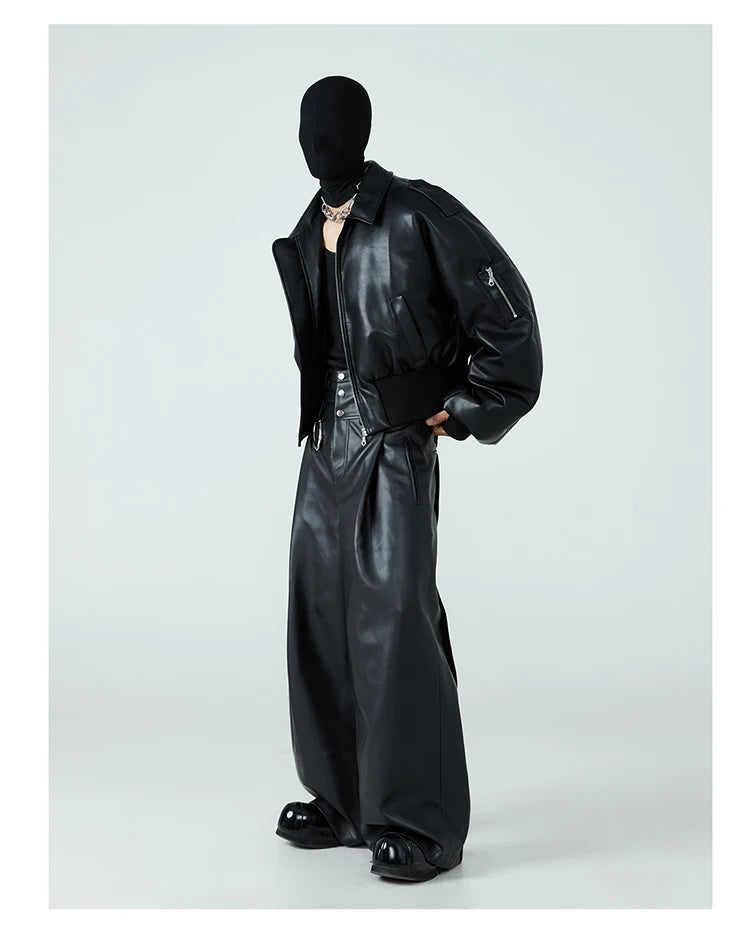 Black Faux Leather Bomber Jacket - Festigal