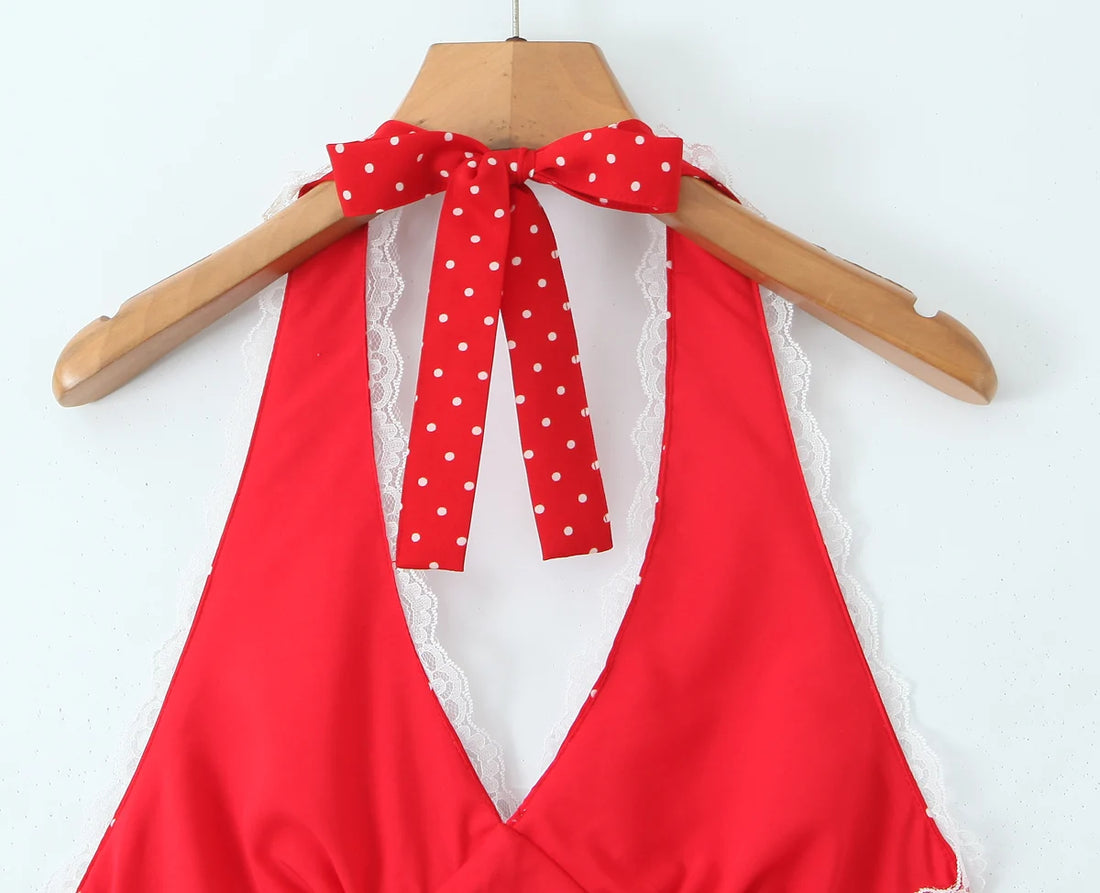 Polka Dot Lace Trim Dress - Festigal