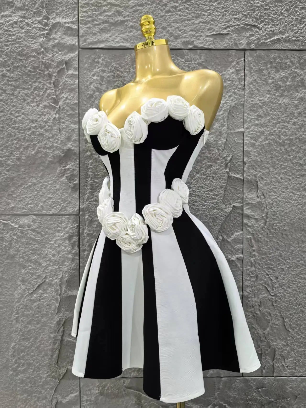 Monochrome 3D Flower A Line Dress