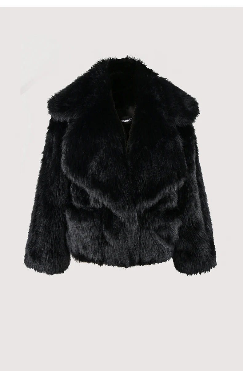 Faux Fur Oversized Collar Coat - Festigal