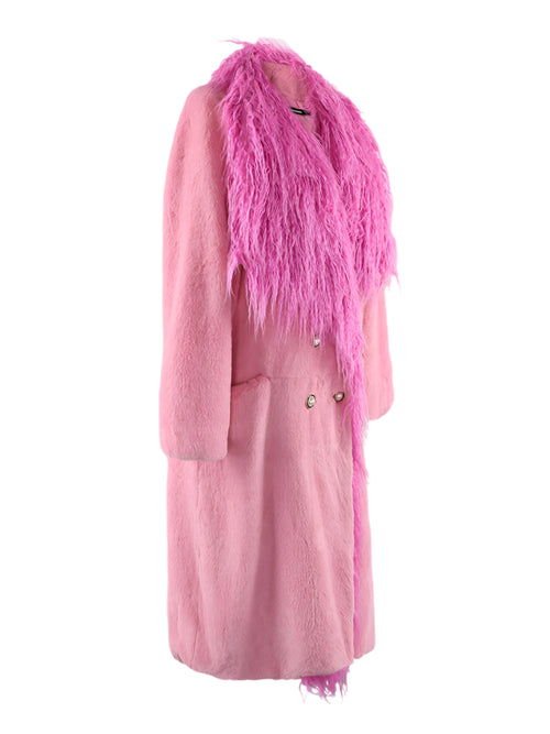 Pink Faux Fur Trim Collar Coat