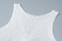 Distressed Knit Sparkling White Sequins Crop Top