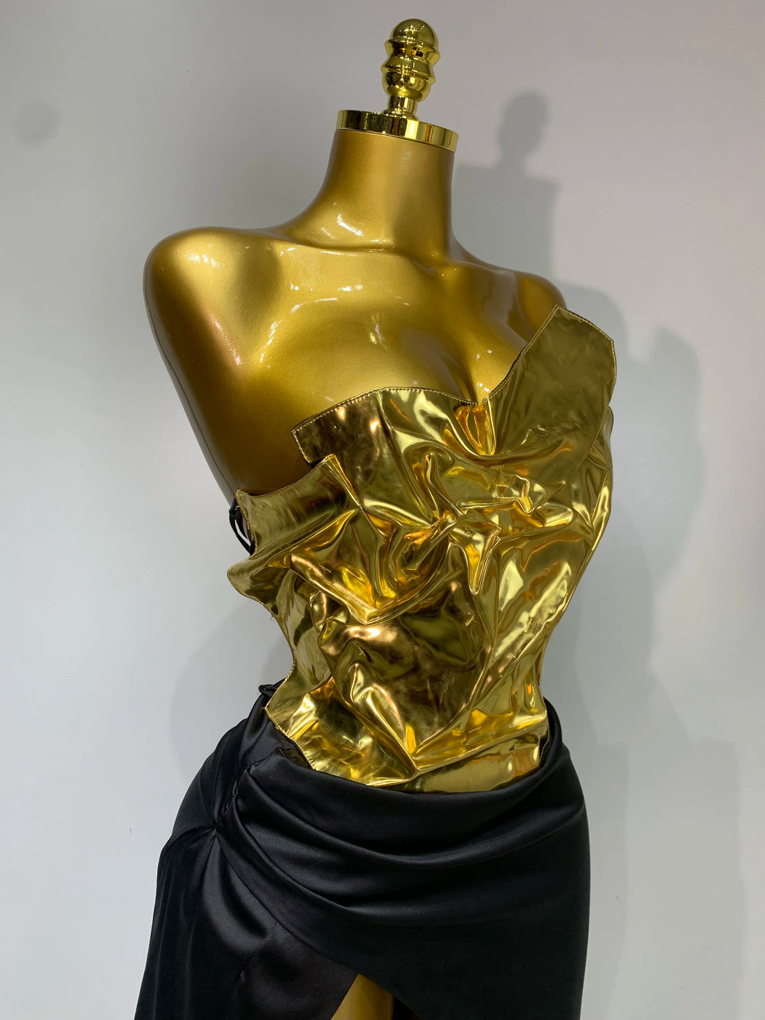 Liquid Gold & Black Satin Maxi Dress