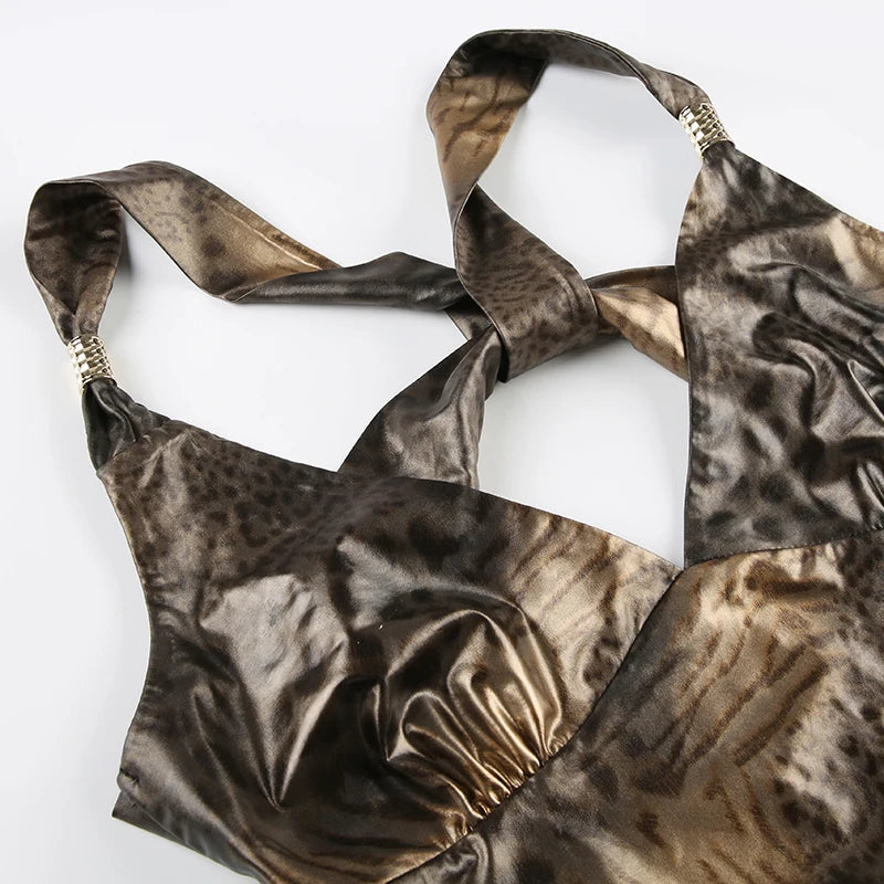 Wet Look Leopard Print Top - Festigal