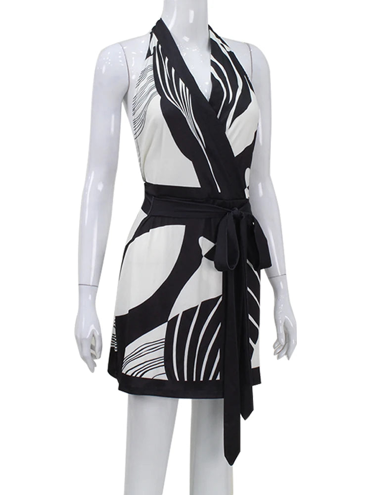 Monochrome V Neck A-Line Dress - Festigal