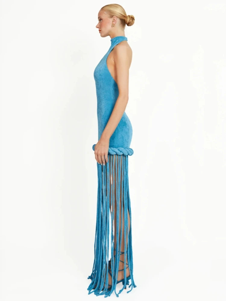 Velour Rope Tassel Maxi Dress