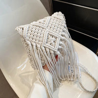 Fringed Woven Crochet Crossbody Bag