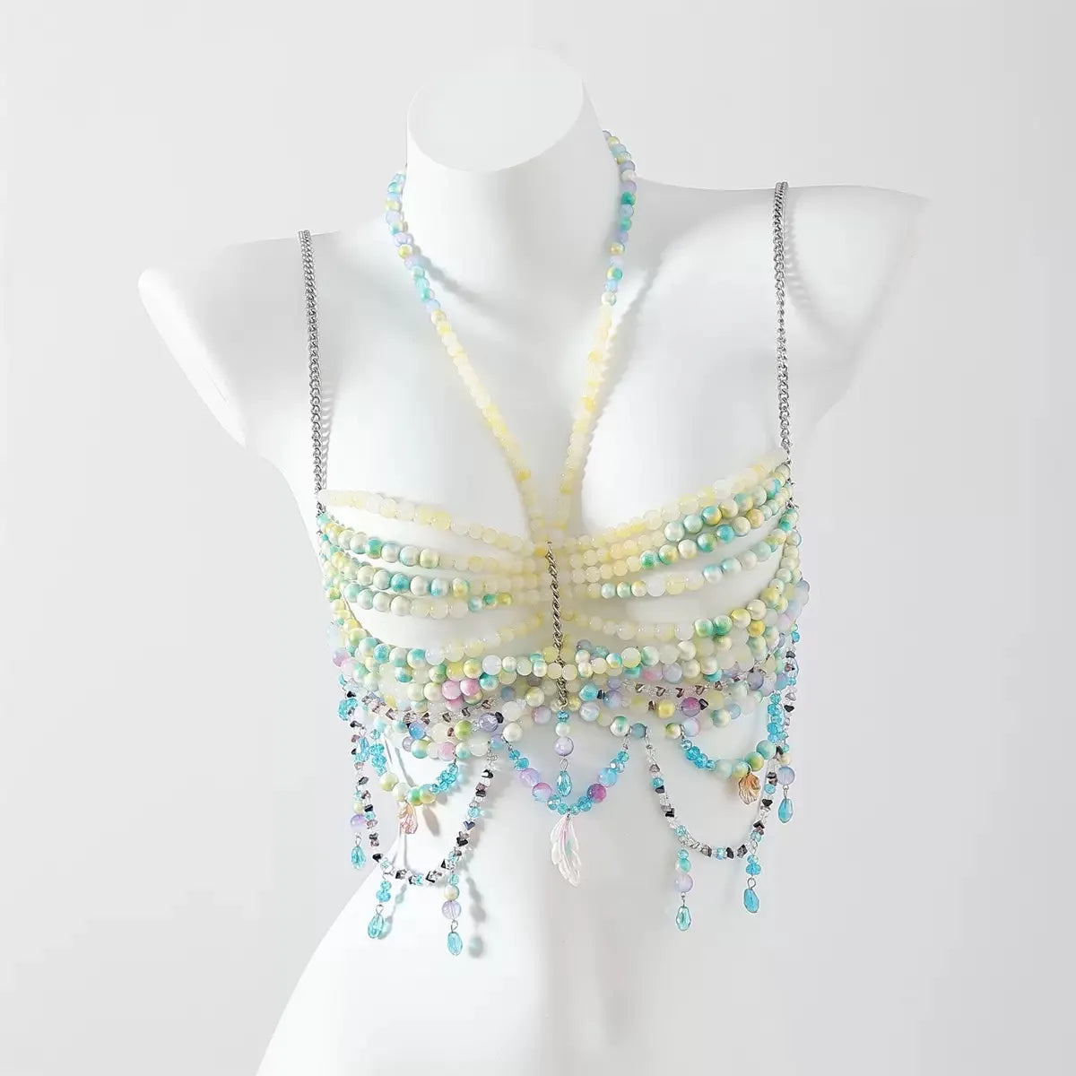 Beaded Tassel Chain Halter Neck Top