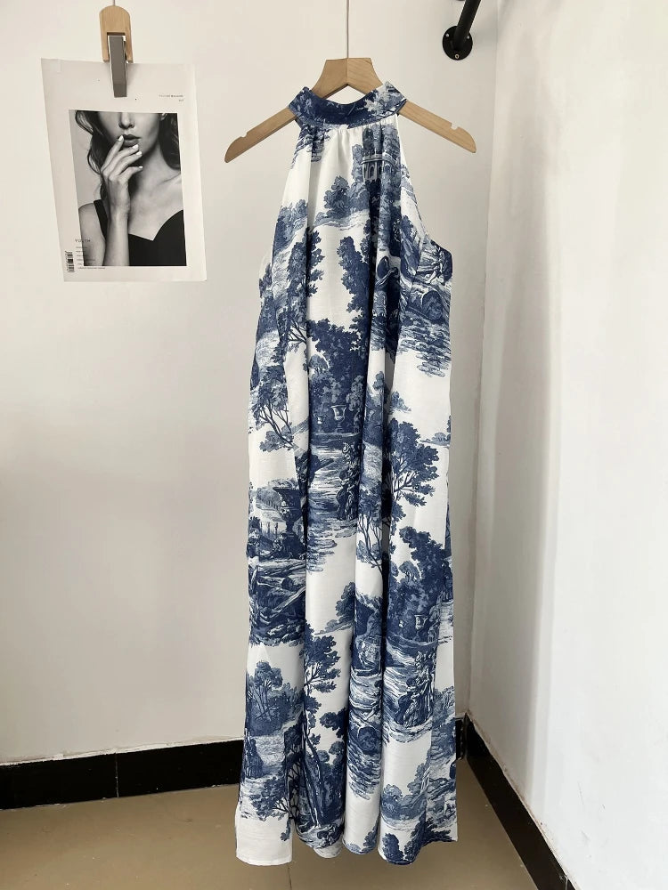 Halter-neck Landscape Midi Dress - Festigal