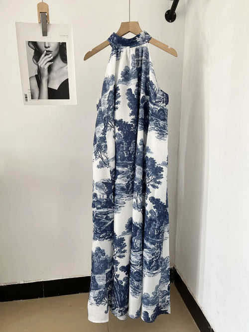 Halter-neck Landscape Midi Dress