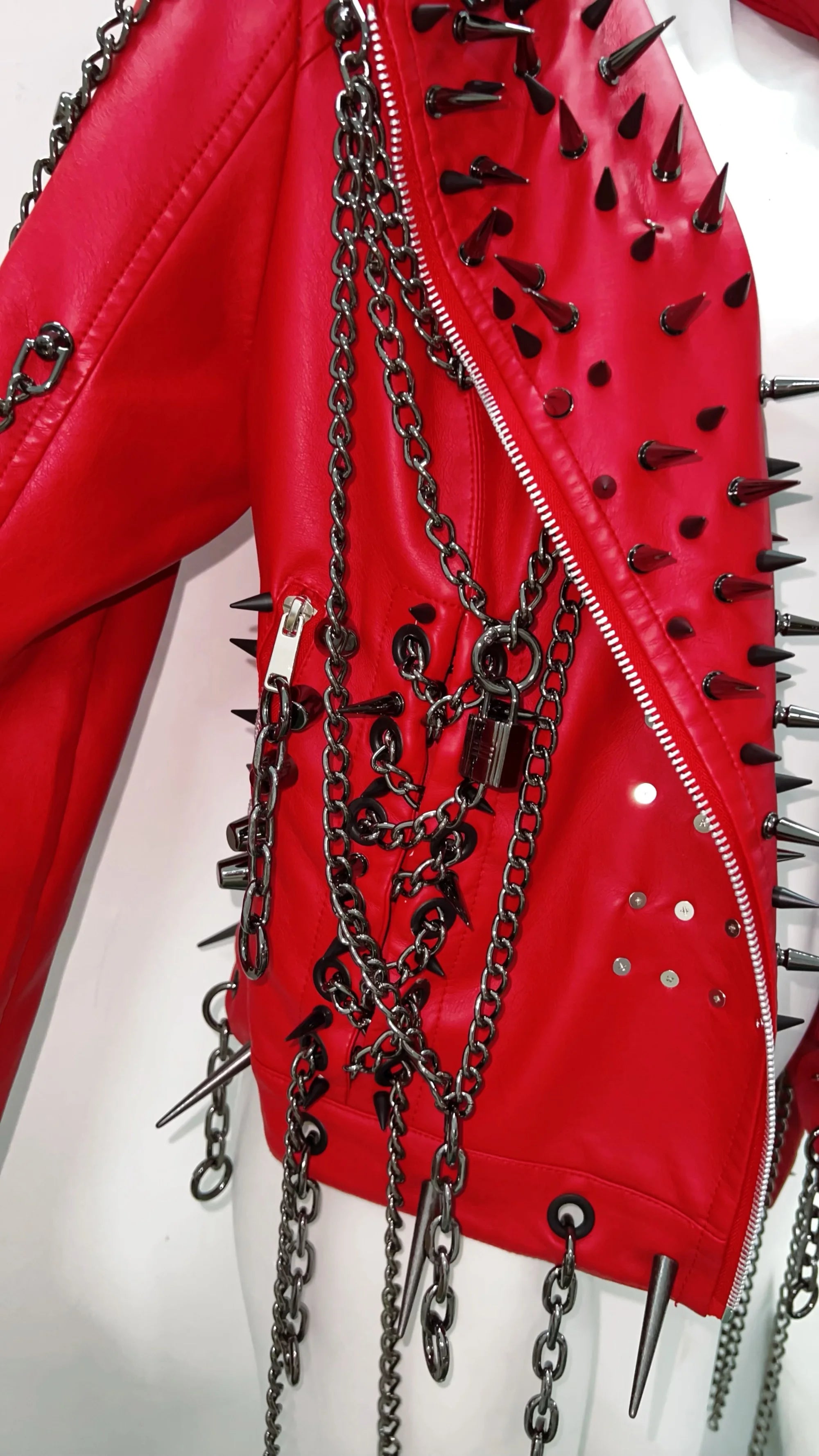 Red Faux Leather Spiked Jacket