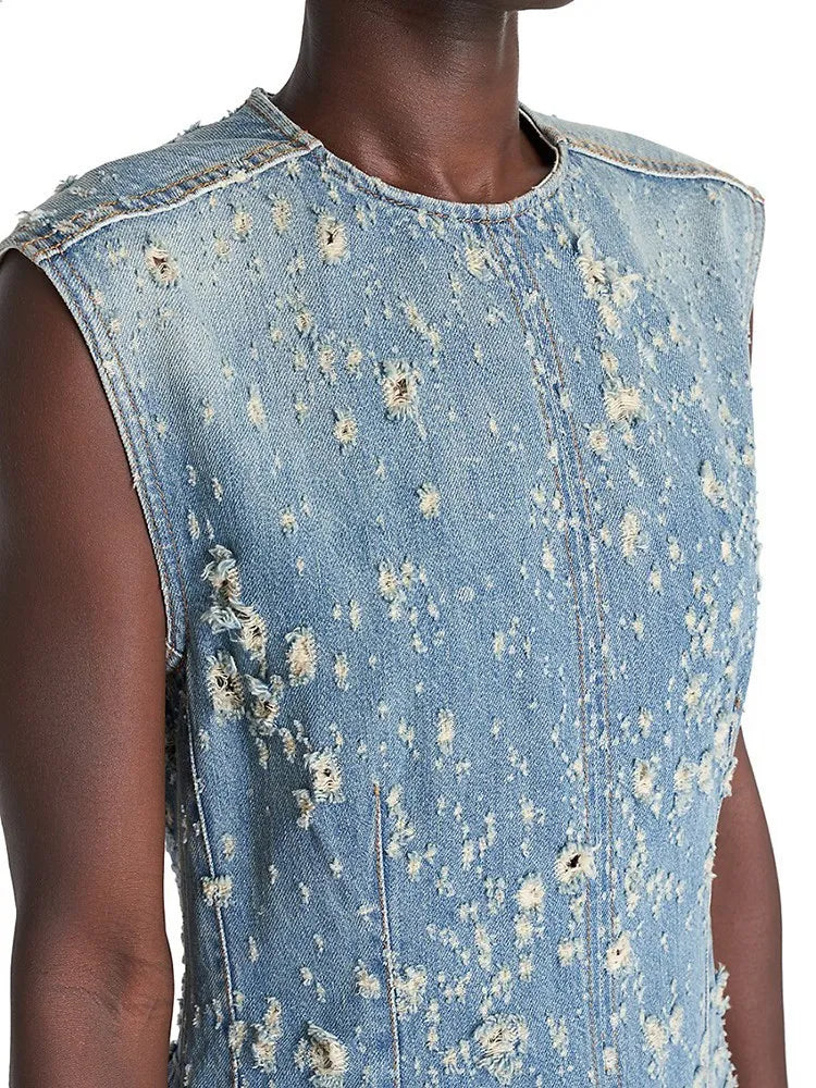 Distressed Denim A-Line Dress - Festigal