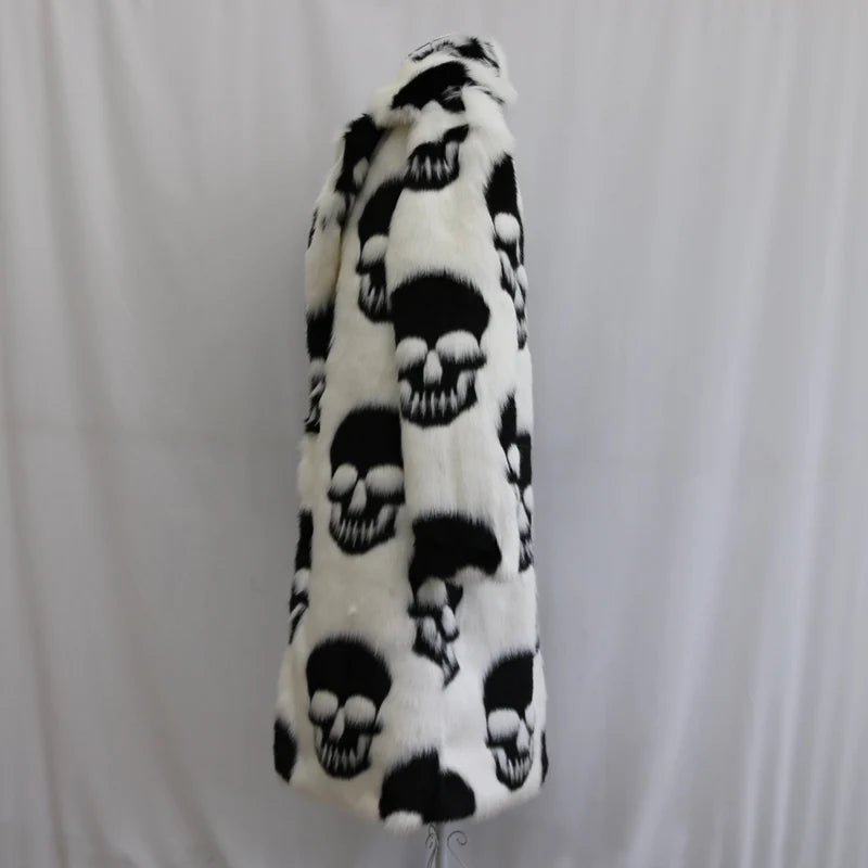 Men's Skull Faux Fur Coat - Festigal
