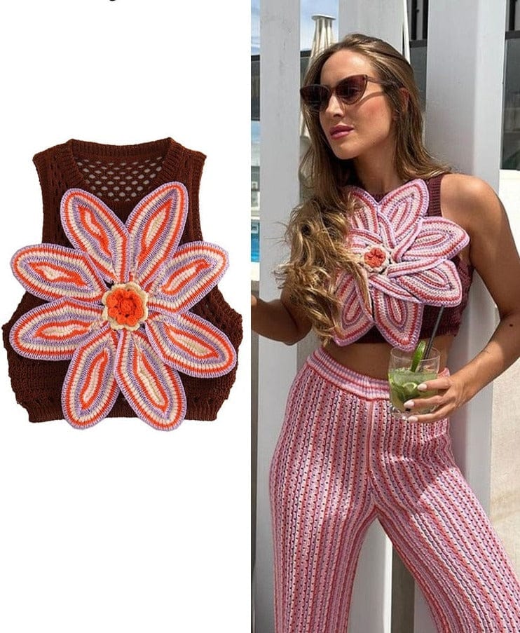 Flower Knitted Two Piece Set