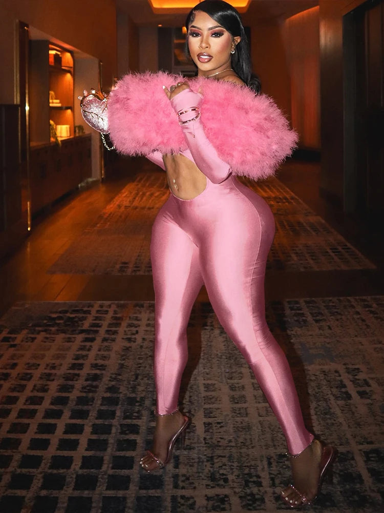 Fur Cut Out Wet Look Bodysuit