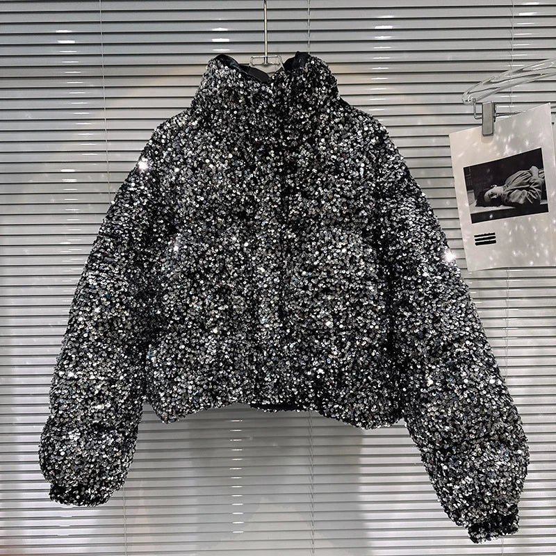 Sequin Puffer Bomber Jacket