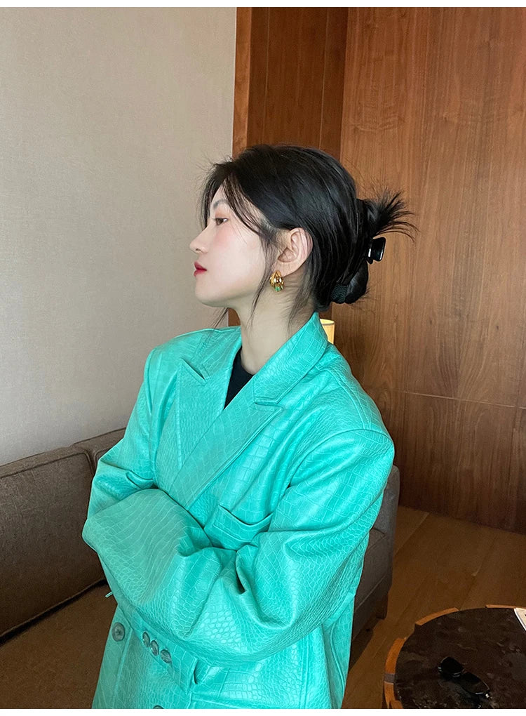 Crocodile Faux Leather Blazer - Festigal