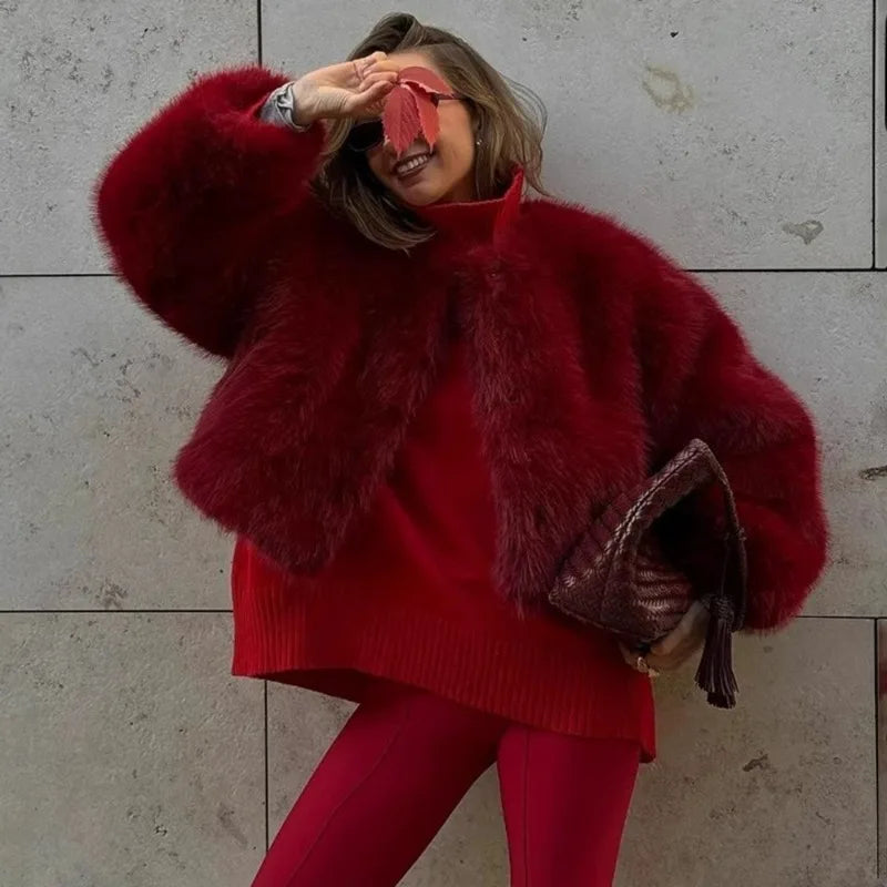 Cropped Faux Fur Bomber Jacket