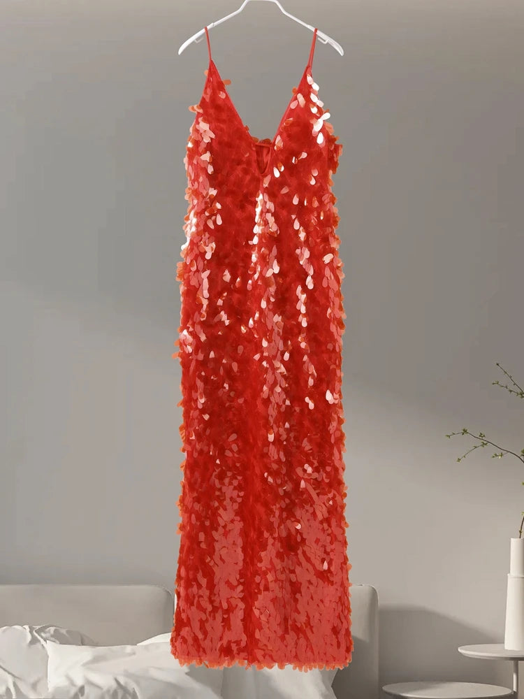 Red Sequin Maxi Dress - Festigal