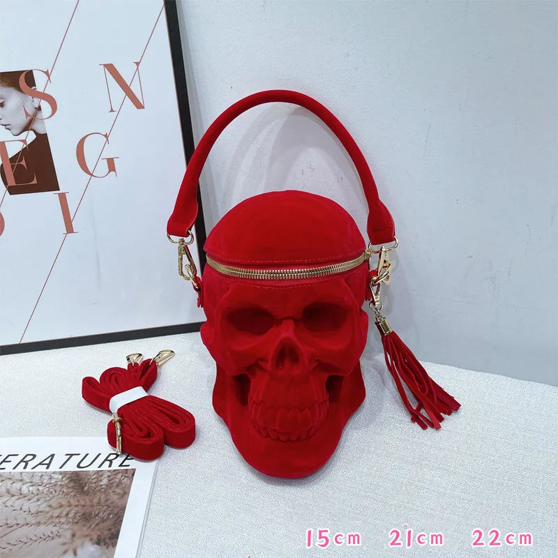 3D Velvet Skull Crossbody Bag