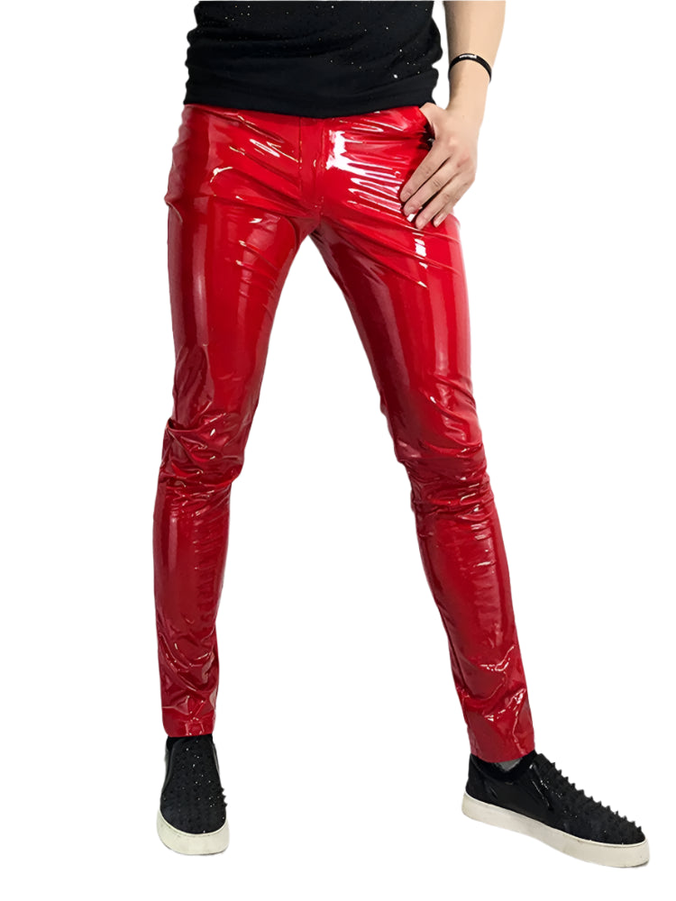 Mens Red Faux Leather Pants - Festigal