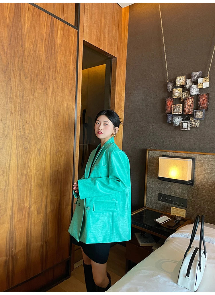 Crocodile Faux Leather Blazer - Festigal