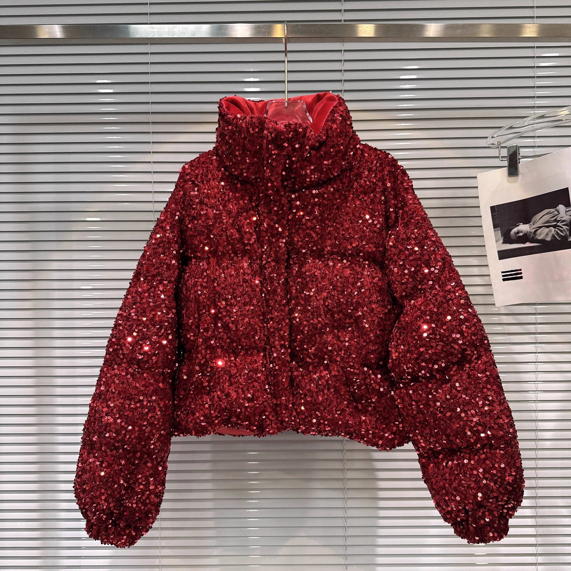 Sequin Puffer Bomber Jacket