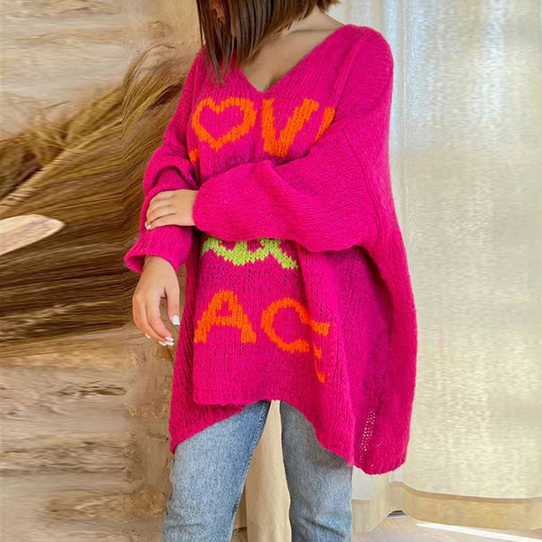 Oversized Peace & Love Knitted Sweater - Festigal