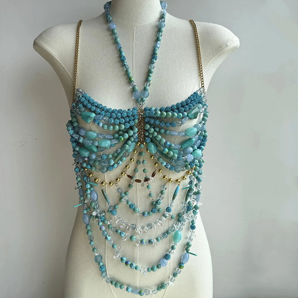 Beaded Tassel Chain Halter Neck Top