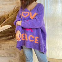 Oversized Peace & Love Knitted Sweater - Festigal