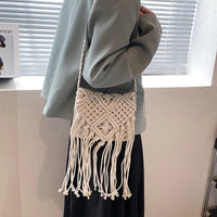 Fringed Woven Crochet Crossbody Bag