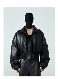 Black Faux Leather Bomber Jacket