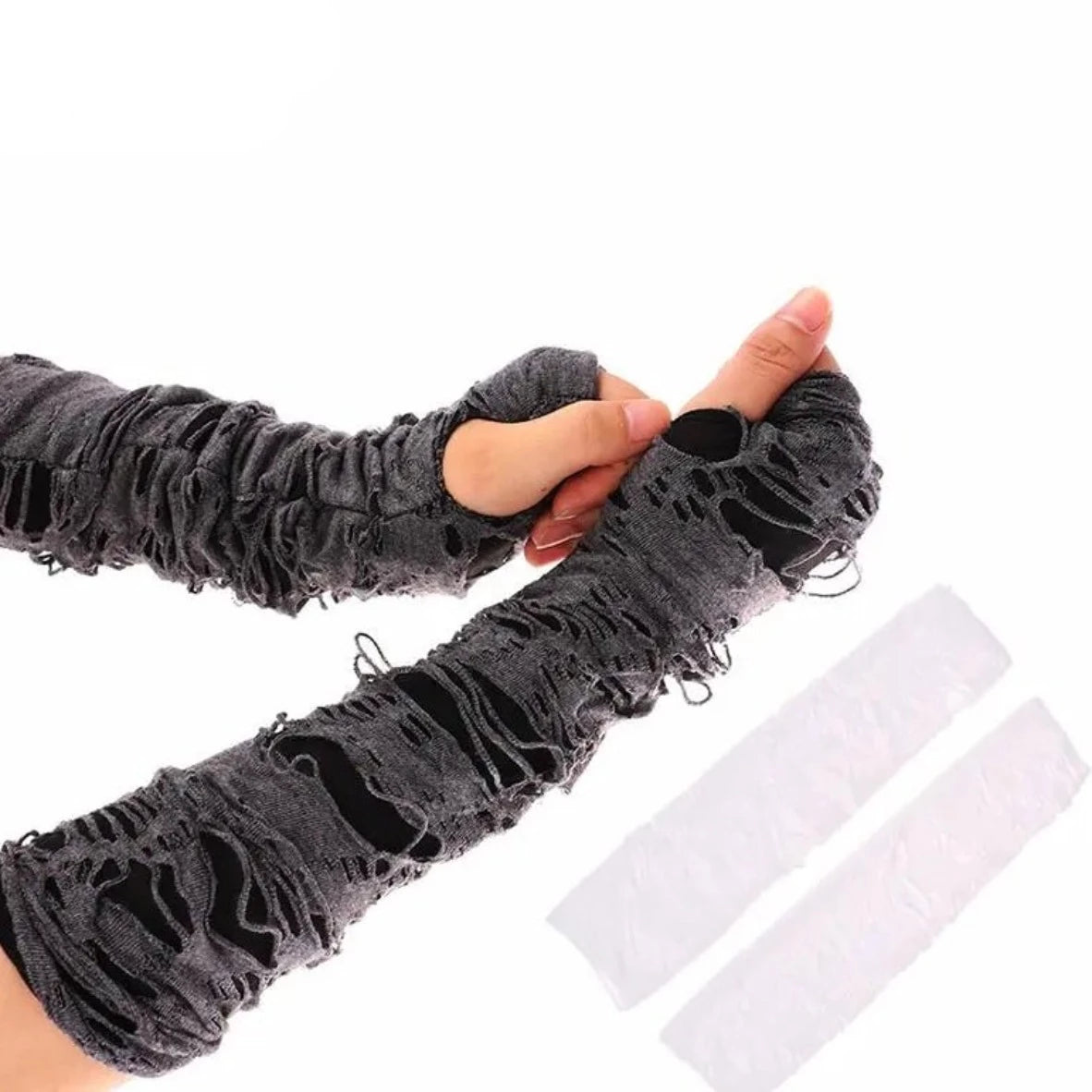 Ripped Holes Fingerless Halloween Goth Gloves - Festigal