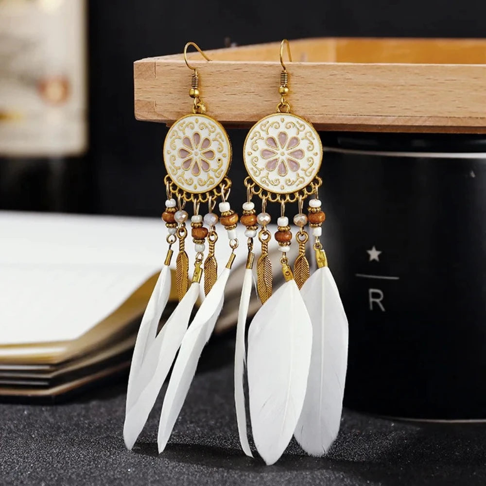 Boho Long Feather Earrings - Festigal