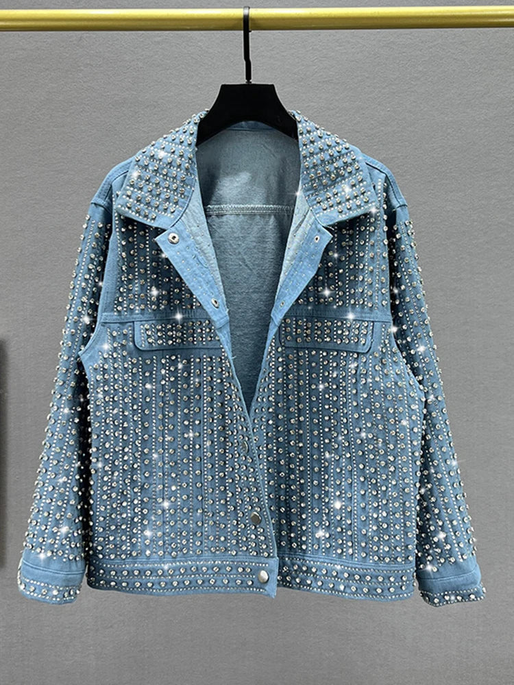 Rhinestone Embellished Denim Jacket Festigal - Main Image
