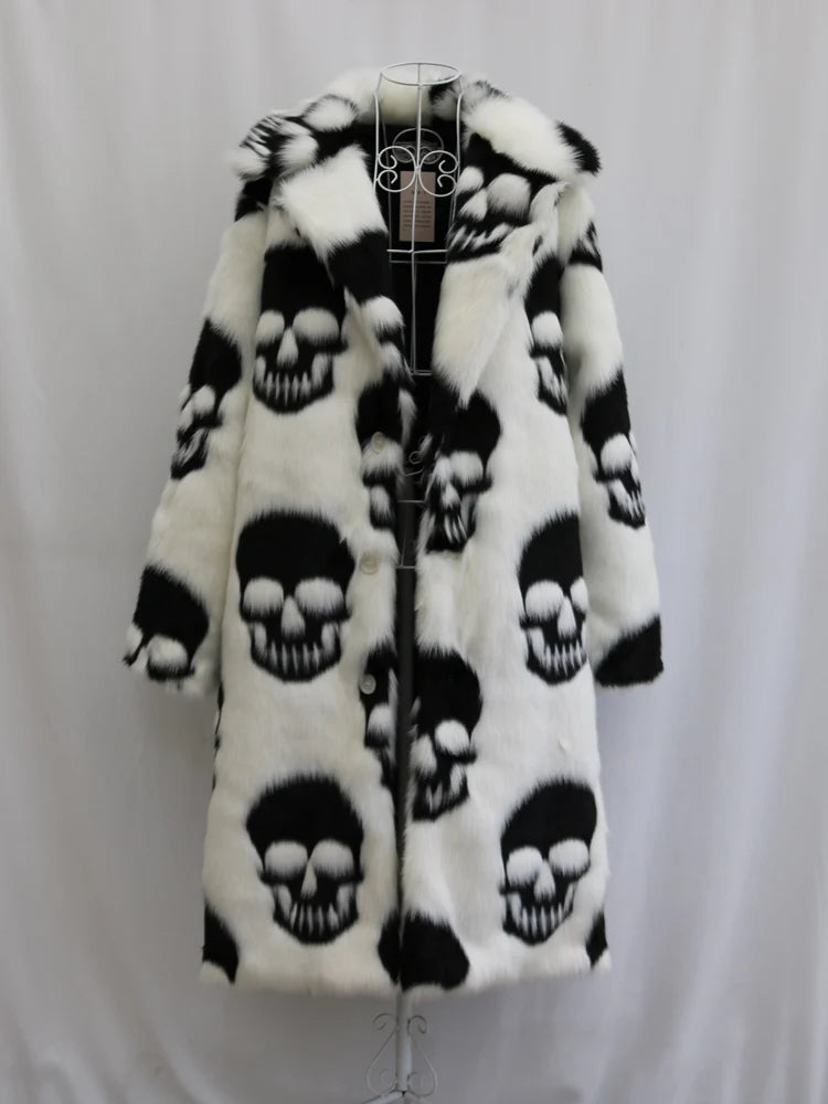 Men's Skull Faux Fur Coat - Festigal