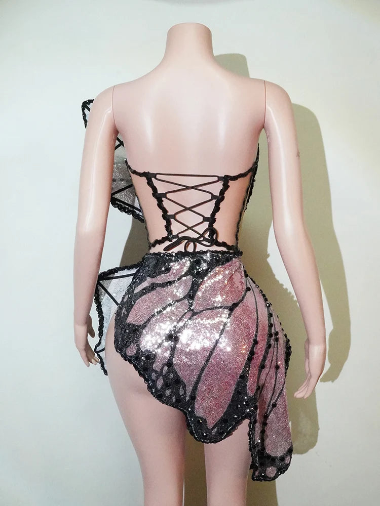 3D Butterfly Wing Asymmetrical Dress
