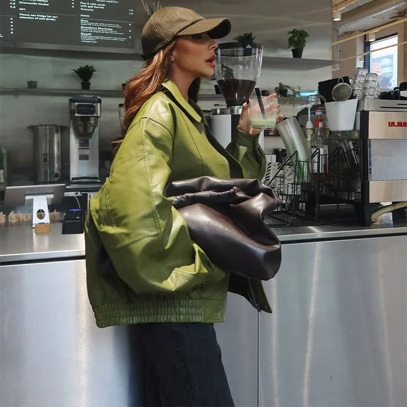 Faux Leather Cropped Jacket - Festigal