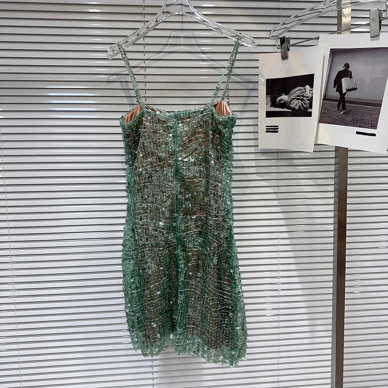 Embellished Green Bustier Dress - Festigal