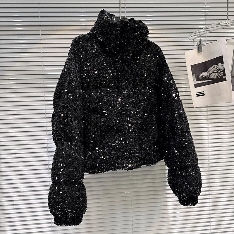 Sequin Puffer Bomber Jacket