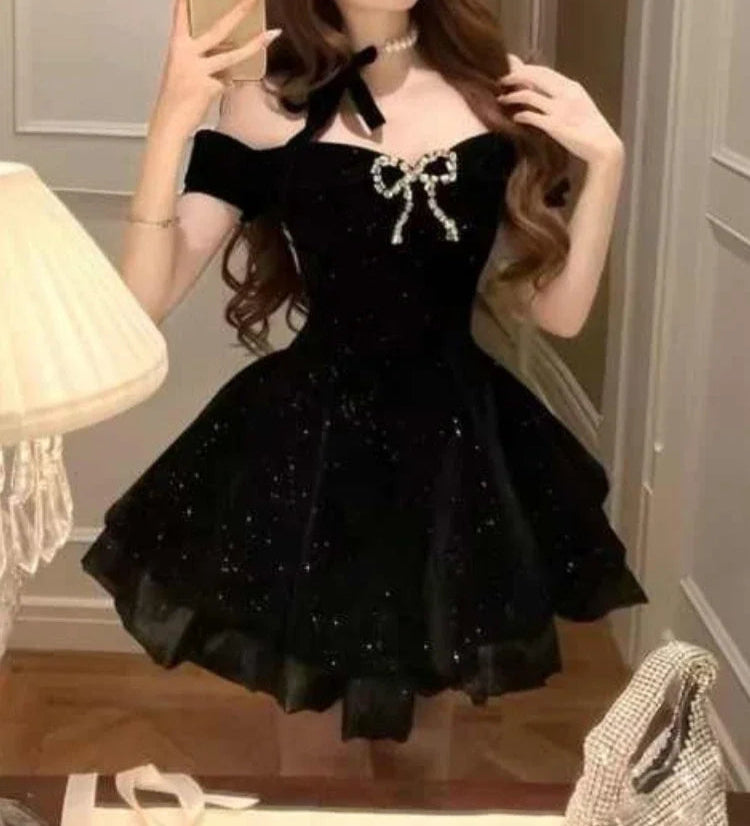 Velvet Glitter Skater Dress - Festigal