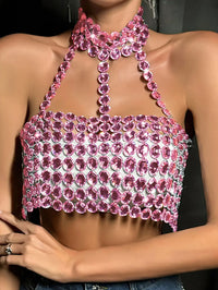 Rhinestone Halter Neck Crop Top