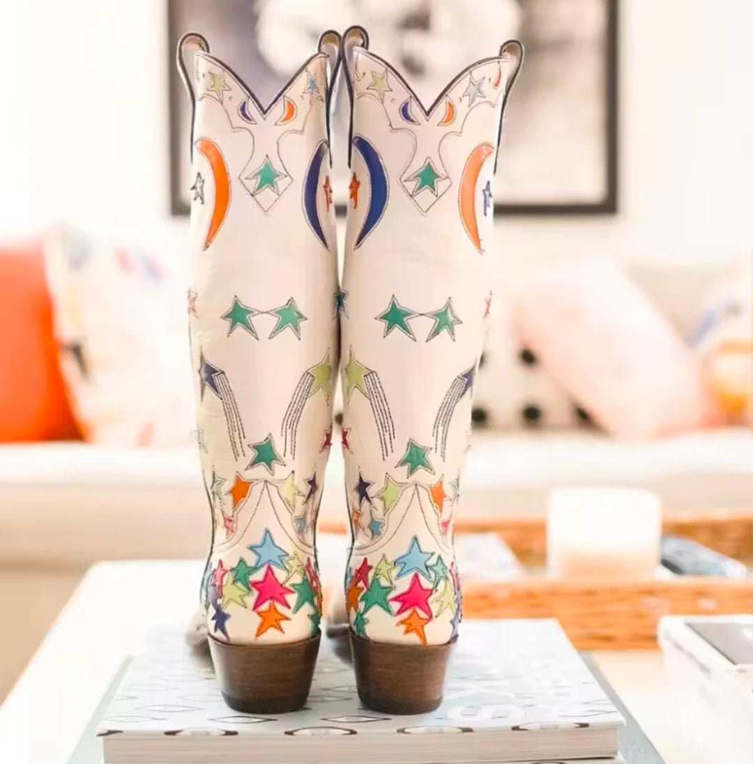 White Celestial Cowboy Boots - Festigal