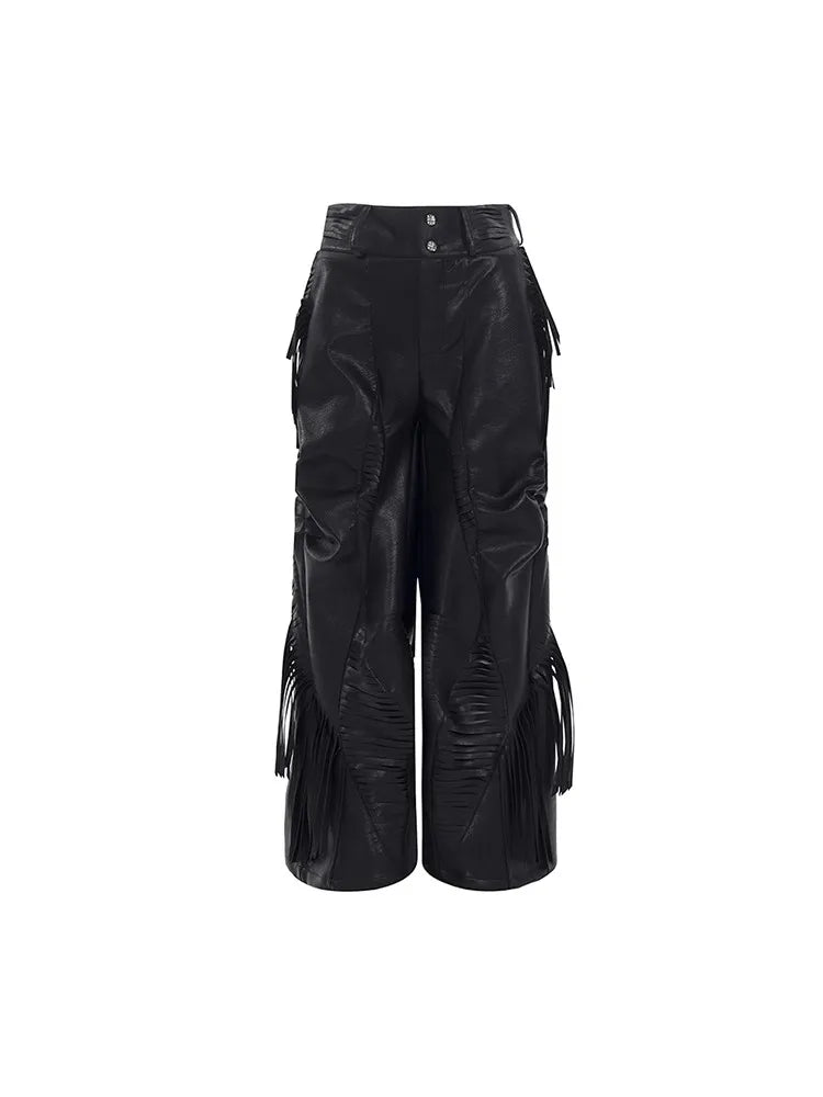 Fringed Faux Leather Men's Pants - Festigal