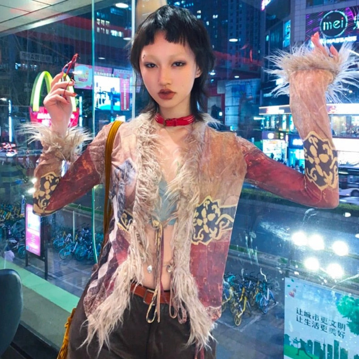 Afghan Shaggy Fur Trim Blouse - Festigal