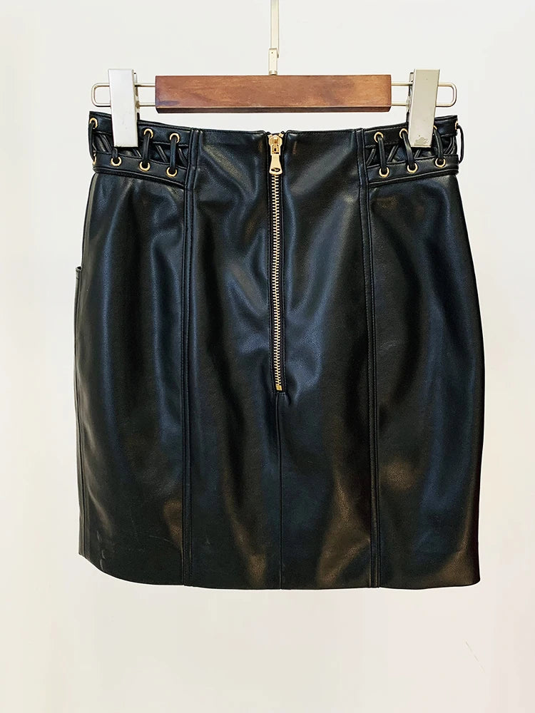 Faux Leather Lace-Up Mini Skirt - Festigal