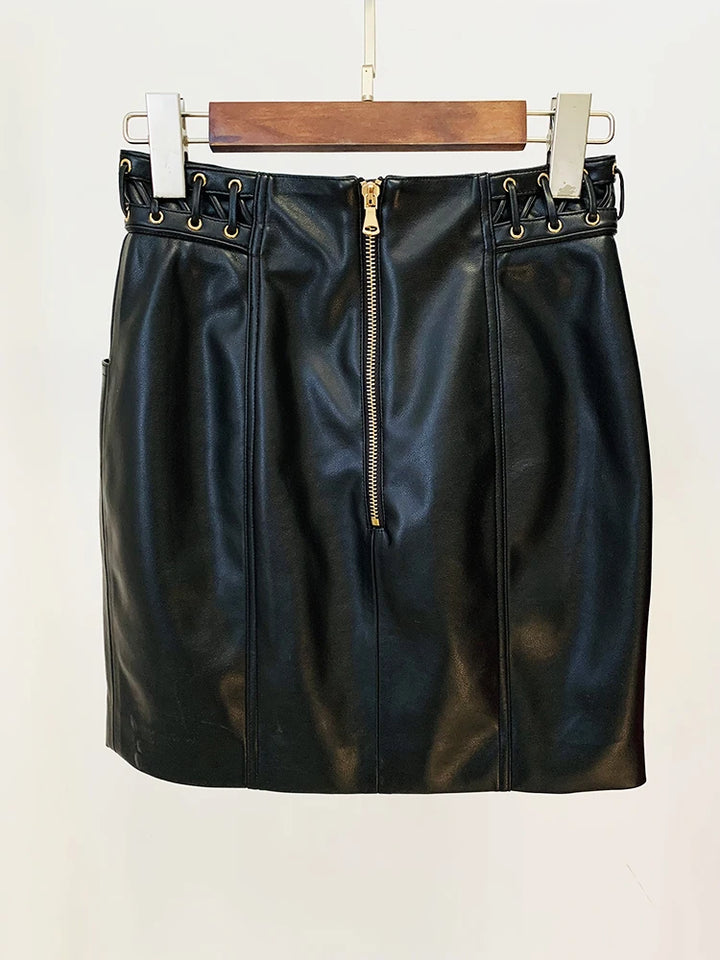 Faux Leather Lace-Up Mini Skirt - Festigal