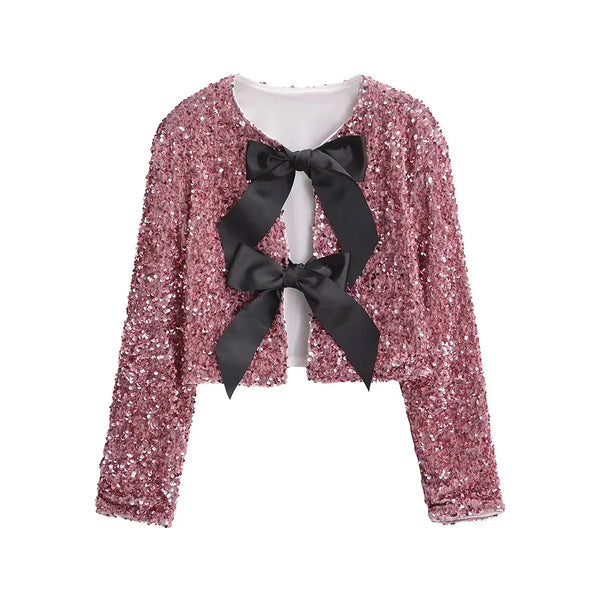 Sequin Cropped Bow Jacket